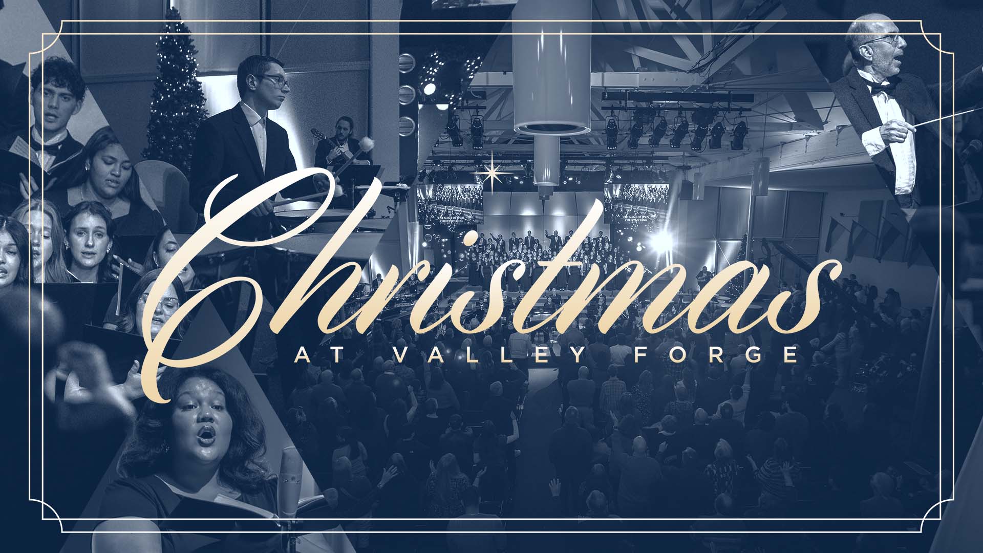 Christmas at Valley Forge graphic with photos of student performers